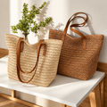 Women's Woven Tote Bag with Zipper Closure, Large Capacity Handbag for Travel, Beach & Daily Use