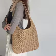 Women's Woven Straw Tote Bag, Large Capacity Rattan Shoulder Handbag with Adjustable Strap for Beach, Travel & Summer Use
